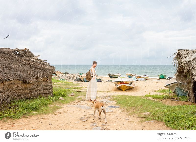 Besuch des alten Fischerdorfes Talawila, Sri Lanka Kalpitiya Thalawila Frau besuchen Asien Ferien & Urlaub & Reisen Angeln Fischereiwirtschaft Dorf Postkarte
