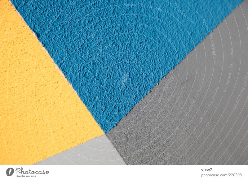 Dialog Mauer Wand Fassade Beton Linie Streifen ästhetisch einfach frisch modern neu blau mehrfarbig gelb Design Ordnung Qualität graphisch Sims Farbfoto