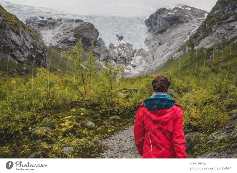 Weg einer Frau zu einem Gletscher Ferien & Urlaub & Reisen Tourismus Ausflug Abenteuer Ferne Sightseeing Berge u. Gebirge wandern feminin Junge Frau Jugendliche