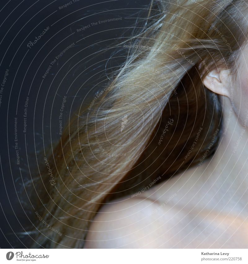 blond schön Kosmetik Wellness Duft Mensch feminin Frau Erwachsene Haare & Frisuren Hals Schulter Ohr 1 18-30 Jahre Jugendliche langhaarig Leichtigkeit hören