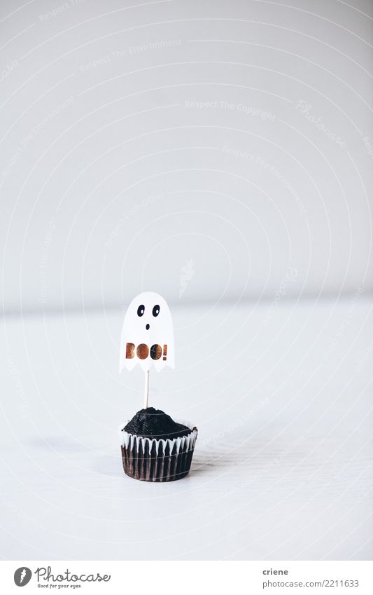 Halloween-Schokoladenkleiner kuchen auf weißem Hintergrund Dekoration & Verzierung Essen Accessoire Cupcake Lebensmittel Kuchen Geister u. Gespenster Kinder