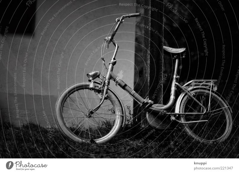 es war einmal... Fahrzeug Gras Verkehrsmittel Fahrrad alt warten retro grau schwarz weiß Oldtimer Fahrradsattel Reifen Fahrradlenker Fahrradrahmen dunkel