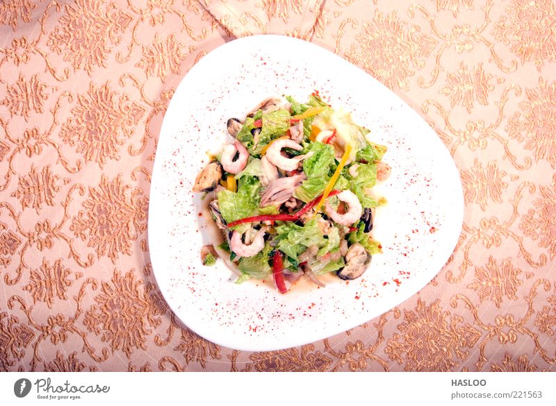 Salat aus Meeresfrüchten Lebensmittel Gemüse Abendessen Diät Reichtum Gesundheit Restaurant frisch lecker saftig gelb grün rot Appetit & Hunger Mahlzeit