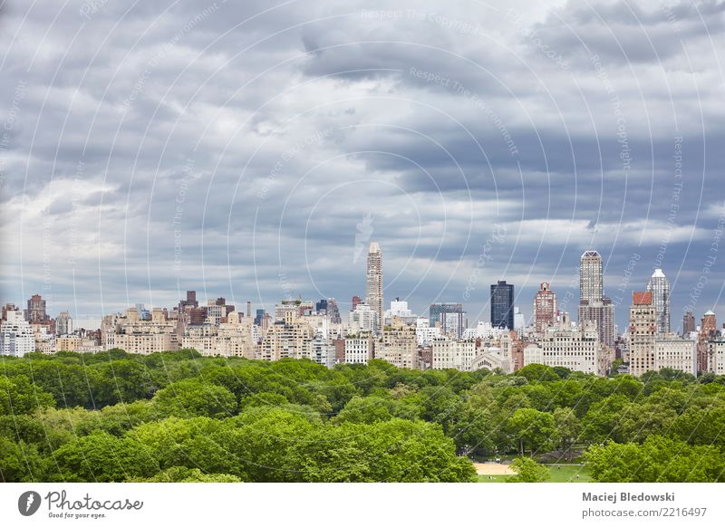 Stürmische Wolken über Central Park, NYC. Städtereise Sommer Häusliches Leben Wohnung Himmel Gewitterwolken Baum Skyline Hochhaus Gebäude elegant Erfolg