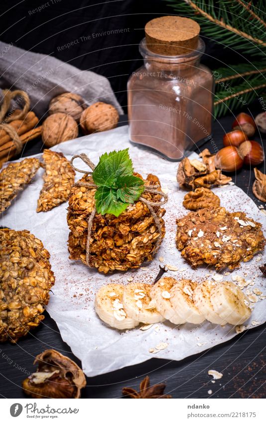 Kekse aus Haferflocken und Bananen Dessert Ernährung Frühstück Bioprodukte Vegetarische Ernährung Diät Kakao Essen lecker natürlich braun weiß Energie