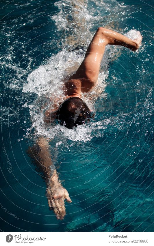 #A# Schwimmer 1 Mensch ästhetisch Sport Wassersport Schwimmsportler Mann Kraulstil schwimmen Schwimmbad Kraft Kraftübertragung Energie Farbfoto mehrfarbig