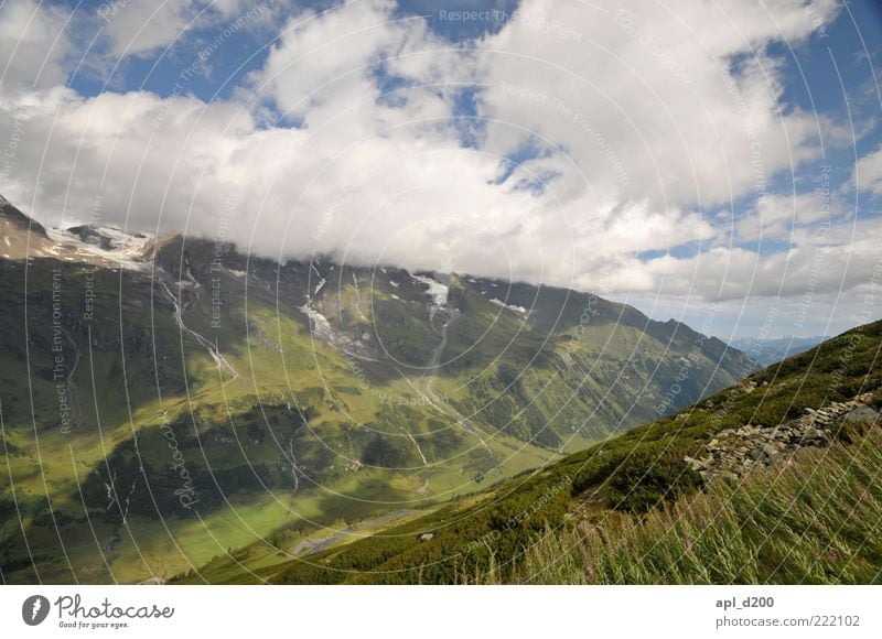 Absteigende Diagonale Sommer Berge u. Gebirge authentisch blau grün weiß Leben ästhetisch Alpen Großglockner Wiese Farbfoto Außenaufnahme Menschenleer