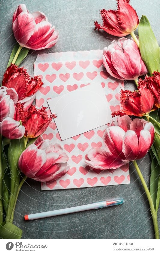 Grußkarte für Frühlingsfeste mit hübschen Tulpen Stil Design Leben Party Veranstaltung Feste & Feiern Valentinstag Muttertag Hochzeit Geburtstag Pflanze Blume