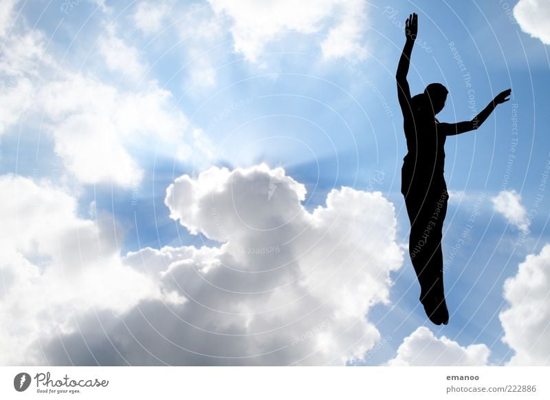 Silhouette 6 Lifestyle Freizeit & Hobby Sport Fitness Sport-Training Sportler Mensch Körper 1 Himmel Wolken Sonne Schönes Wetter Bewegung fliegen springen
