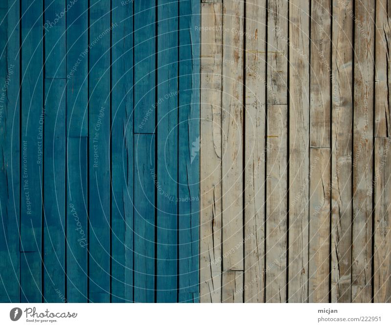Nice blue | Shitty white Fassade Holz alt einfach trist Farbe Symmetrie blau grau Holzwand Holzbrett Zaun Grenze geteilt werbefrei Hälfte Farbfoto mehrfarbig