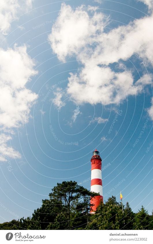 Amrum Ferien & Urlaub & Reisen Sommer Insel Himmel Wolken Wetter Schönes Wetter Leuchtturm blau rot weiß Nordsee Meer Textfreiraum oben Tag Licht