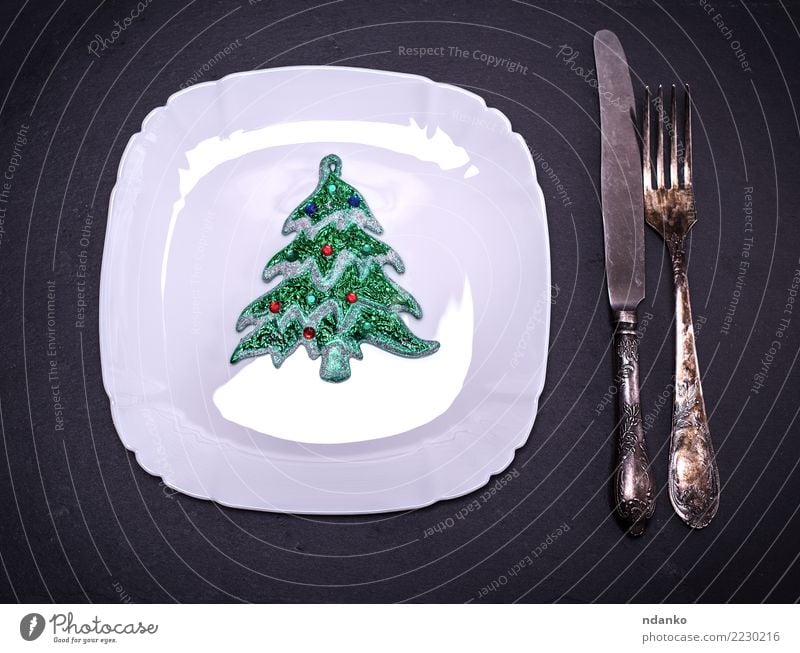 weiße quadratische Platte Frühstück Mittagessen Abendessen Teller Messer Gabel Tisch Restaurant Weihnachten & Advent Silvester u. Neujahr Spielzeug Sauberkeit