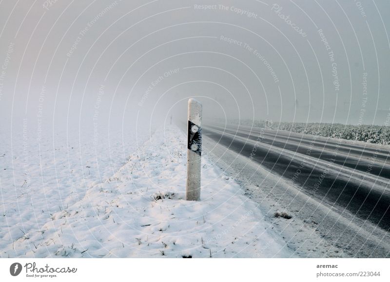 Kalt und neblig Umwelt Winter Wetter schlechtes Wetter Nebel Eis Frost Schnee Verkehrswege Straßenverkehr kalt ruhig Ziel Farbfoto Außenaufnahme Menschenleer