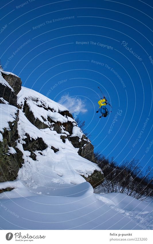 backflippin Lifestyle Stil Freude Glück Mensch maskulin Mann Erwachsene 1 Sport Bundesland Tirol Skifahren Extremsport Salto gelb Blauer Himmel Winter