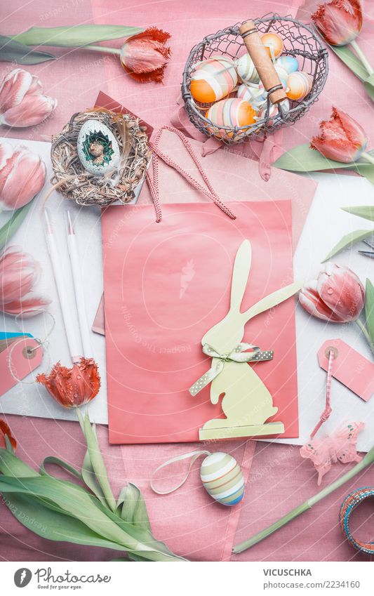 Ostern Dekoration mit Tulpen, Eiern und Häschen kaufen Stil Design Dekoration & Verzierung Feste & Feiern Blume Blumenstrauß Zeichen rosa Tradition
