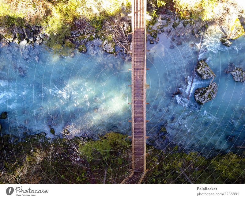 #S# Brücke Natur Wasser Schönes Wetter Glück Klima Wildwasser blau Holz Holzbrücke grün Stein Bewegung geradeaus Mut wandern Strömung Schneeschmelze Wasserstand