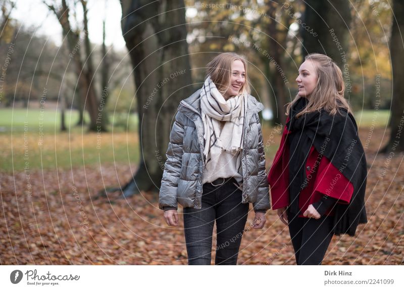 Zwei junge Frauen unterhalten sich im Park Lifestyle Stil Ausflug Mensch feminin Junge Frau Jugendliche Freundschaft Leben 2 18-30 Jahre Erwachsene Natur Herbst
