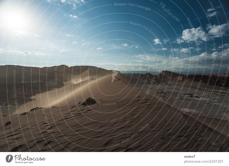 Sand auf dem Mond Sonne Wind Wärme Dürre Berge u. Gebirge Wüste Salar de Atacama Valle de la luna bedrohlich trocken blau braun Einsamkeit Endzeitstimmung