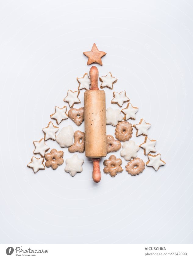 Weihnachtsbaum gemacht aus Plätzchen Lebensmittel Dessert Ernährung Festessen Stil Design Winter Feste & Feiern Weihnachten & Advent Dekoration & Verzierung
