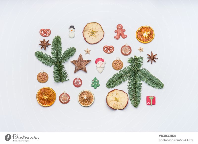Weihnachten Stillleben auf weiß Süßwaren Design Winter Feste & Feiern Weihnachten & Advent Dekoration & Verzierung Zeichen Ornament Tradition Entwurf