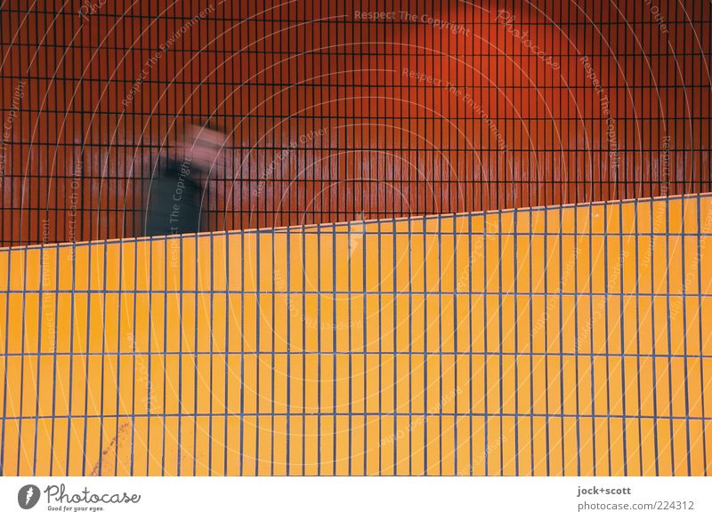 schräger Mittwoch auf der Rampe Mensch Wand Wege & Pfade eckig orange modern Fliesen u. Kacheln gehen aufwärts Fußgänger Fußgängerunterführung diagonal Eile