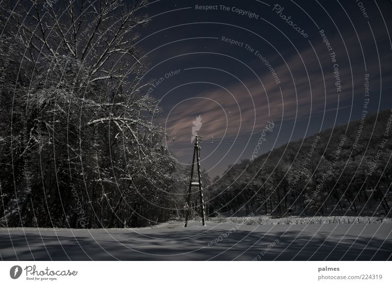 Wintergeist Vol2 ...ohne Geist! Umwelt Natur Landschaft Wolken Nachthimmel Wetter Schnee Gefühle Stimmung Telefonmast Farbfoto Gedeckte Farben Menschenleer