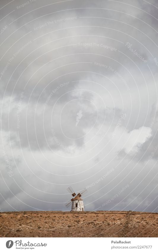 #AS# Graue Mühle Landschaft ästhetisch Windmühle Unwetter Gewitter schlechtes Wetter Wolken Fuerteventura La Oliva Spanien Einsamkeit Farbfoto Gedeckte Farben