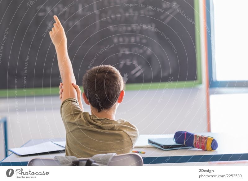 Kind, das den Unterricht an der Tafel besucht Schule lernen Klassenraum Lehrer Studium Prüfung & Examen Mensch Junge Mann Erwachsene hören Kaukasier Menschen