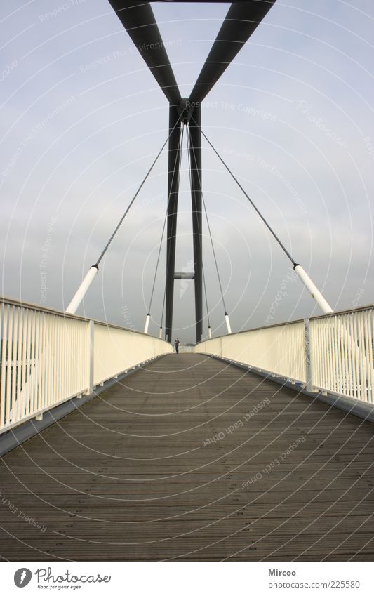 Brücke am Medienhafen Bauwerk Architektur Fußgänger Holz Metall Stahl Linie Streifen gehen einfach hoch Farbfoto Außenaufnahme Textfreiraum links
