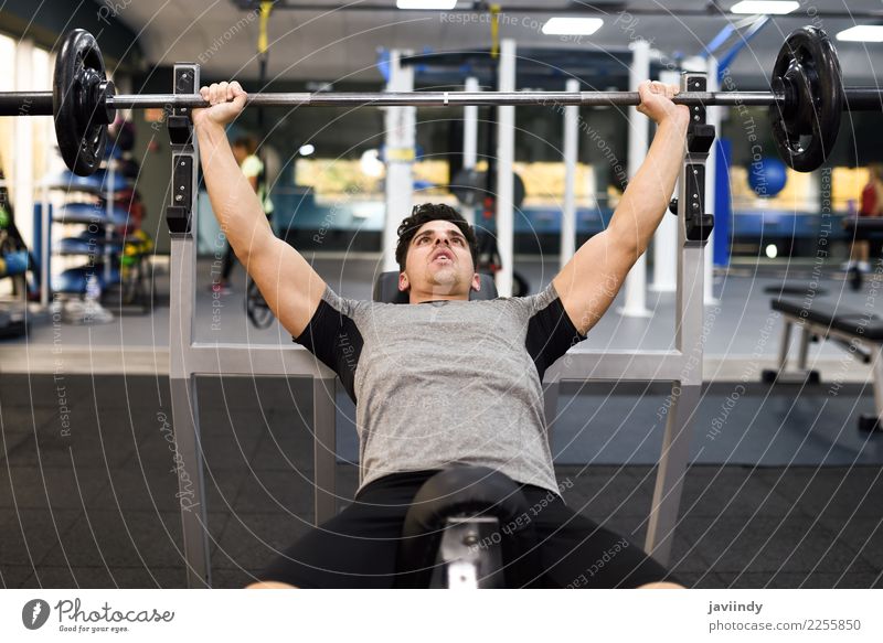 Bodybuilder des jungen Mannes, der das Gewichtheben in der Turnhalle tut Körper Sport maskulin Junger Mann Jugendliche Erwachsene 1 Mensch 18-30 Jahre Fitness