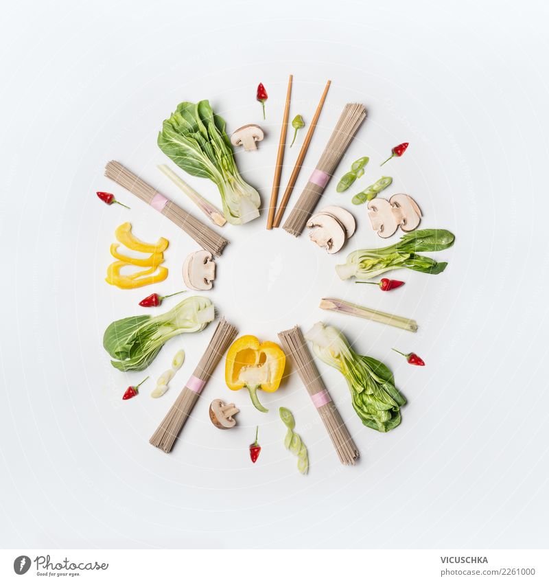 Kochzutaten für Asiatische Küche Lebensmittel Bioprodukte Vegetarische Ernährung Diät Stil Design Gesunde Ernährung Restaurant Entwurf Hintergrundbild Pak Choy