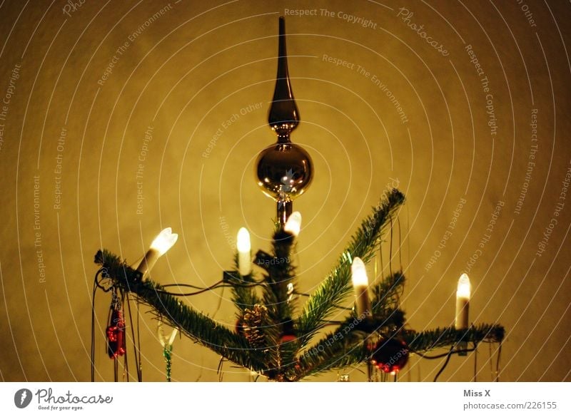 Spitze Winter Baum leuchten dunkel glänzend Kitsch gold Christbaumkugel Weihnachtsbaum Weihnachtsbaumspitze Lichterkette Weihnachten & Advent Baumschmuck