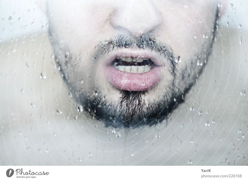 Montagserwachen Haare & Frisuren Haut Gesicht Bad Dusche (Installation) Unter der Dusche (Aktivität) maskulin Mann Erwachsene Bart 1 Mensch Lippen nass feucht