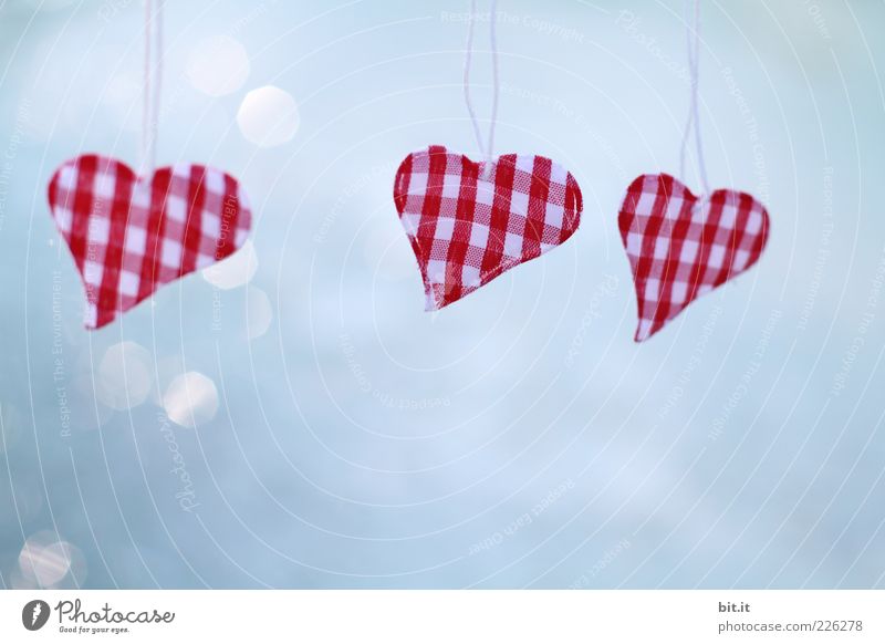 Love is in the Air... Kitsch Krimskrams Zeichen Herz blau rot Glück Liebe Romantik kariert hängen baumeln Lichtpunkt Symbole & Metaphern Farbfoto Außenaufnahme
