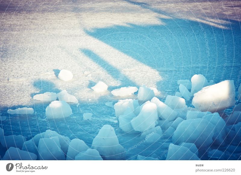 Auf, ins Licht Umwelt Winter Klima Eis Frost Schnee Hafen kalt blau weiß Eiswürfel Schneedecke gefroren Eisscholle Packeis Sonnenstrahlen Bruchstück Eisblock