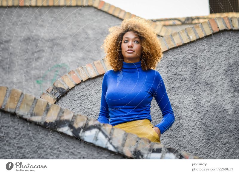 Junge Frau mit Afro-Frisur in der Stadtstraße Lifestyle elegant Stil schön Haare & Frisuren Gesicht Mensch feminin Jugendliche Erwachsene 1 18-30 Jahre Herbst