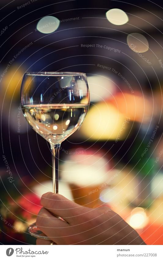 Santé! Getränk Alkohol Wein Weißwein Weinglas Lifestyle Reichtum Nachtleben Restaurant ausgehen Feste & Feiern trinken gebrauchen festhalten glänzend genießen