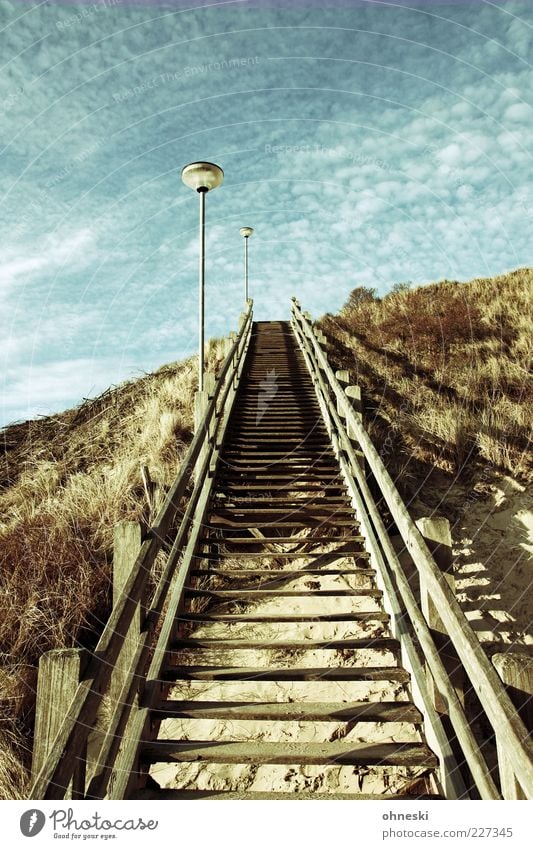 Stairway to heaven Düne Stranddüne Treppe Geländer Treppengeländer Hoffnung Optimismus Wege & Pfade Laterne Himmel Schönes Wetter Farbfoto Außenaufnahme