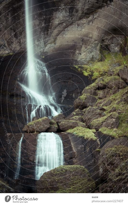 Zeitstrahl Umwelt Natur Landschaft Urelemente Wasser Felsen Berge u. Gebirge Wasserfall authentisch fantastisch hoch kalt wild Island Rauschen Naturgewalt Moos