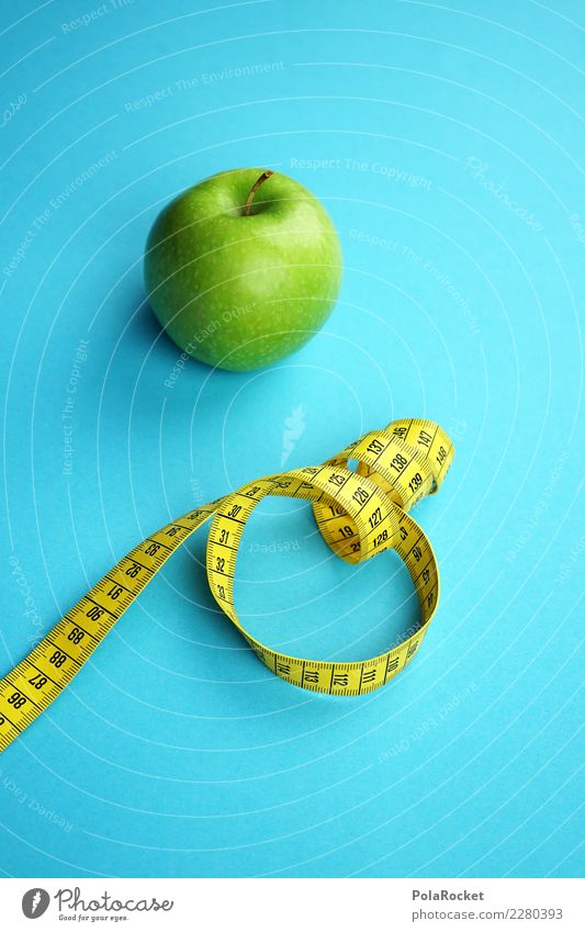 #AS# Fitness II Sport-Training Essen Maßband gelb blau grün Apfel Gesunde Ernährung Diät Gewicht Bioprodukte messen Vorsätze Gesundheit Frucht Ziffern & Zahlen