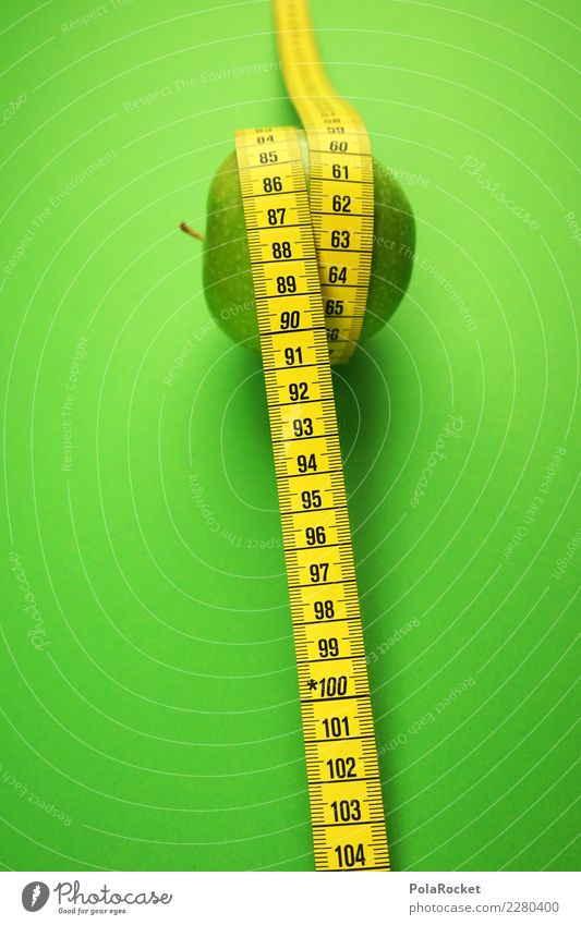 #AS# Apfelnehmen Fitness Sport-Training Essen grün Maßband Ziffern & Zahlen gelb Gesundheit Gesunde Ernährung messen Bewegung Lebensmittel Vorsätze Bioprodukte