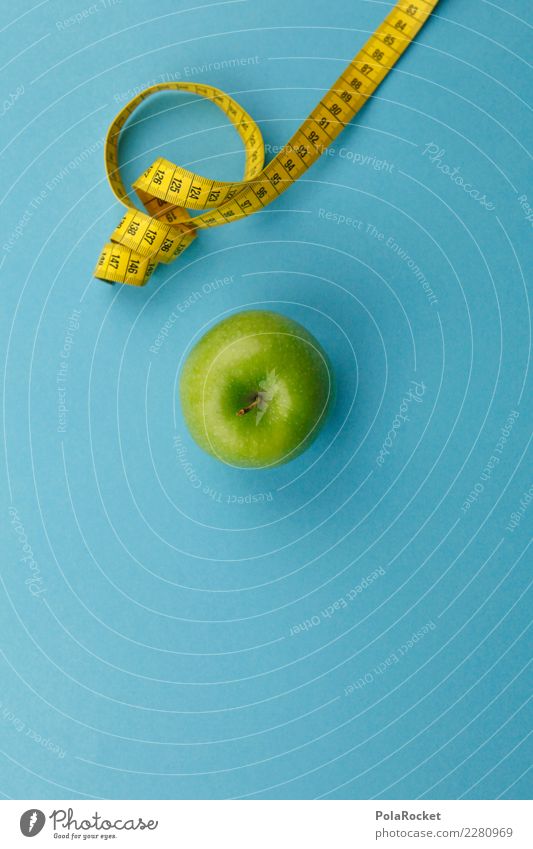 #AS# Fitness V Sport-Training Diät Apfel Maßband grün gelb messen Vitamin Ernährung Essen blau Vorsätze dick dünn schön Frucht Gewicht Farbfoto Innenaufnahme