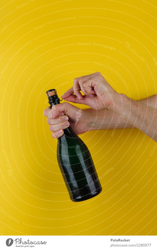 #AS# Alkohoool! Kunst ästhetisch Sekt Sektflasche Champagner Knall aufmachen Korken Korkenzieher-Weide gelb Hand Gratulation Erfolg Feste & Feiern Farbfoto