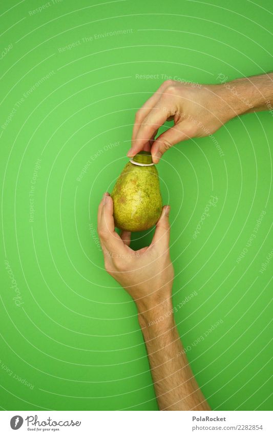 #AS# Direktsaft Birne Kunst ästhetisch Kitsch Glühbirne Birnenstiel aufmachen Gentechnik Schraubverschluss grün frisch Gesunde Ernährung Hand Saft saftig