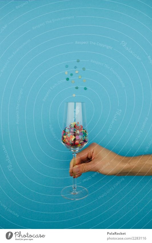 #AS# Stößchen Kunst ästhetisch Grafische Darstellung Kreativität Glas Sektglas blau Silvester u. Neujahr festhalten Alkohol Alkoholisiert Konfetti Kohlensäure