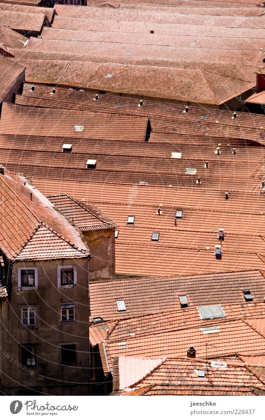 Massenmenschhaltung Stadt Altstadt bevölkert überbevölkert Haus Architektur rot Platzangst Symmetrie eng bebauen Dach Ziegeldach schäbig Altbau Porto