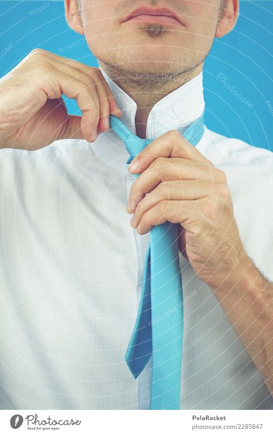 #AS# Hoher Kragen IV Kunst ästhetisch Mode Model Stil Bekleidung anziehen Krawatte Krawattenknoten blau Mann maskulin Business Bankkaufmann professionell Anzug