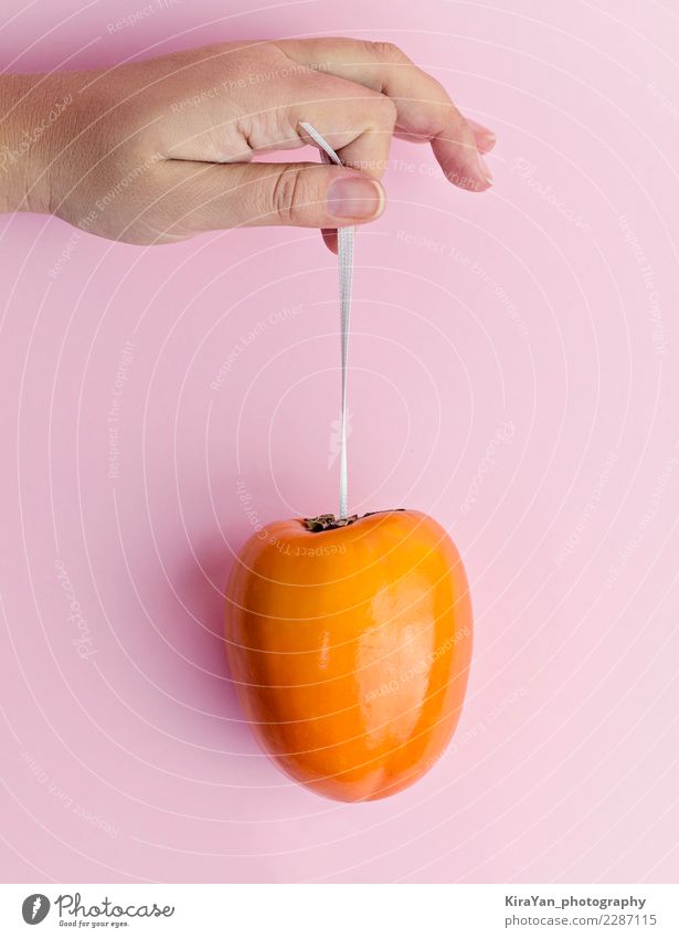 Reife Persimonen hängen an einem Band Lebensmittel Frucht Orange Essen Lifestyle kaufen elegant Stil Haut Gesundheitswesen Gesunde Ernährung Fitness harmonisch