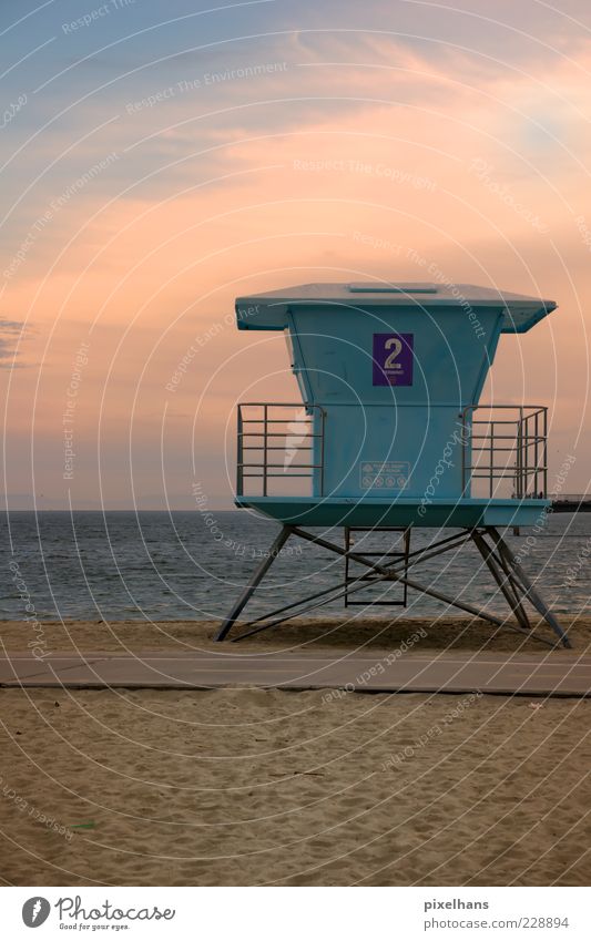 Rettungsturm Sommer Sonne Strand Meer Wellen Landschaft Sand Wasser Himmel Horizont Sonnenaufgang Sonnenuntergang Schönes Wetter Wärme Küste Long Beach