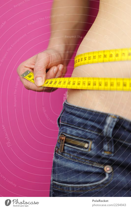 #A# Frau nach Maß Kunst ästhetisch Fitness Gesundheit sportlich Fitness-Center Fett fettarm Maßband Bauch Hüfte Diät abnehmend Jeansstoff messen Kalorie